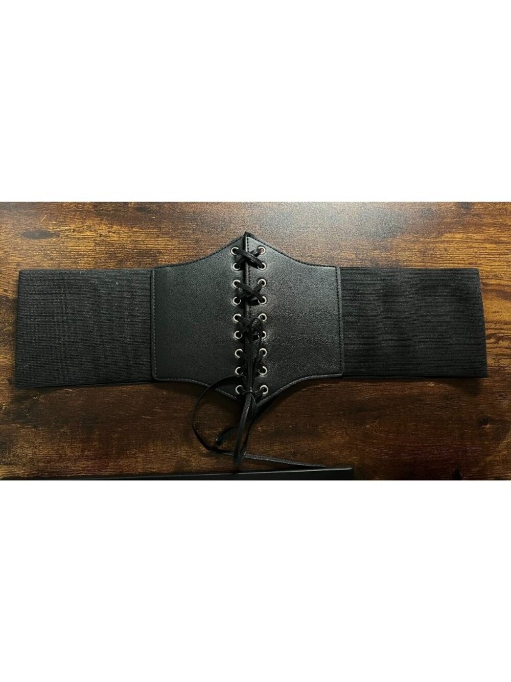 Black Lace-Up Elastic Corset Belt With Snap Closure For Women Stretchy Waist Cin